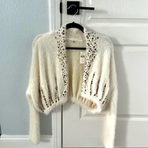 Anthropologie cream colored cropped cardigan